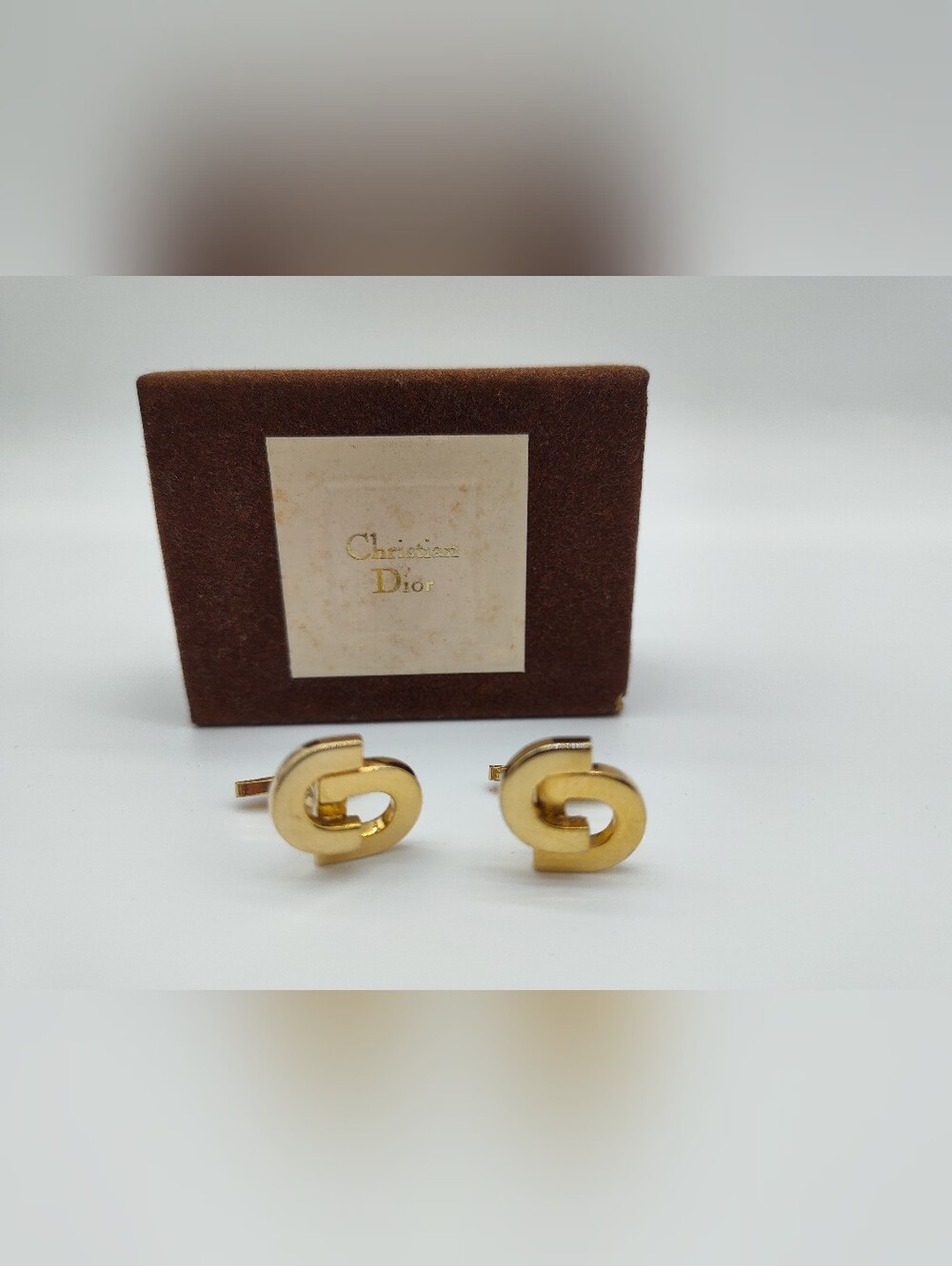 Vintage CHRISTIAN DIOR CD Gold Tone Cufflinks Original Box Excellent Condition